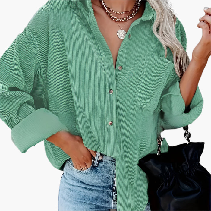 Camisa de pana para otoño - Elegante blusa de franela acanalada para mujer