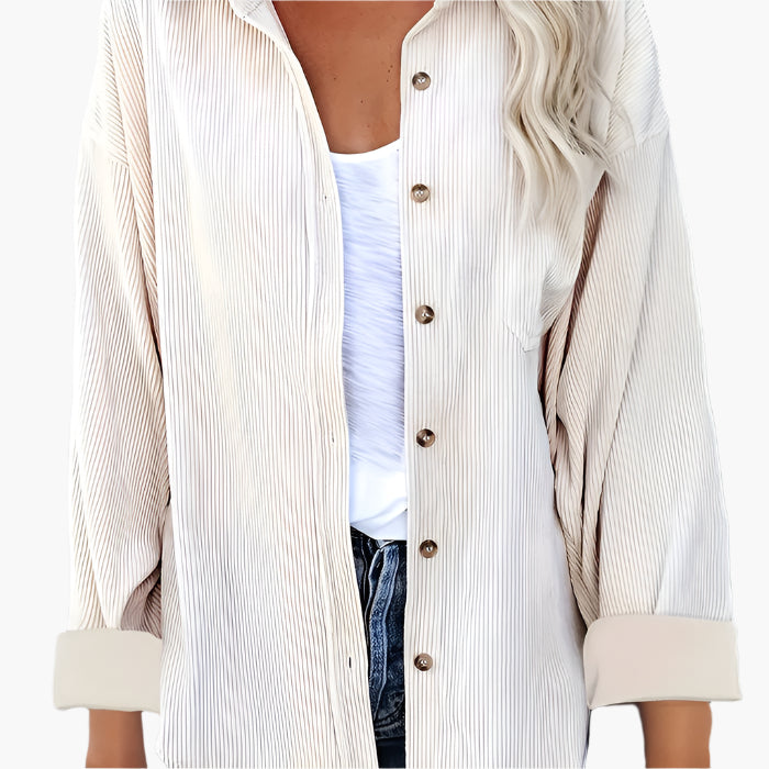 Camisa de pana para otoño - Elegante blusa de franela acanalada para mujer