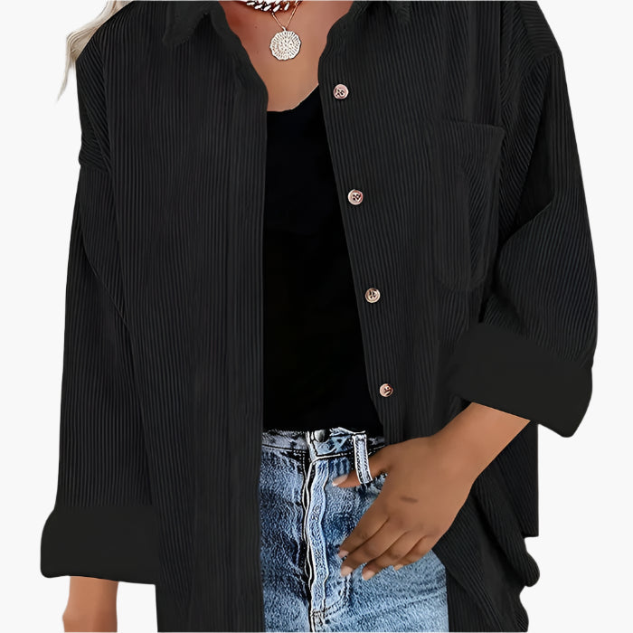 Camisa de pana para otoño - Elegante blusa de franela acanalada para mujer