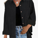 Camisa de pana para otoño - Elegante blusa de franela acanalada para mujer