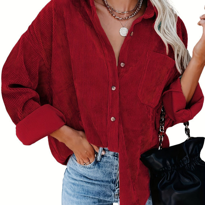 Camisa de pana para otoño - Elegante blusa de franela acanalada para mujer