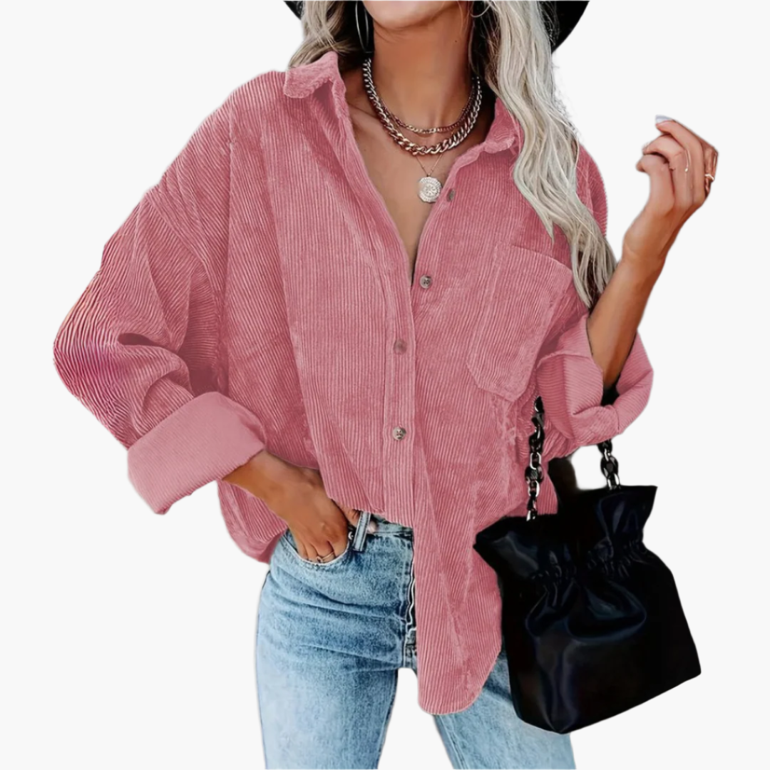 Camisa de pana para otoño - Elegante blusa de franela acanalada para mujer