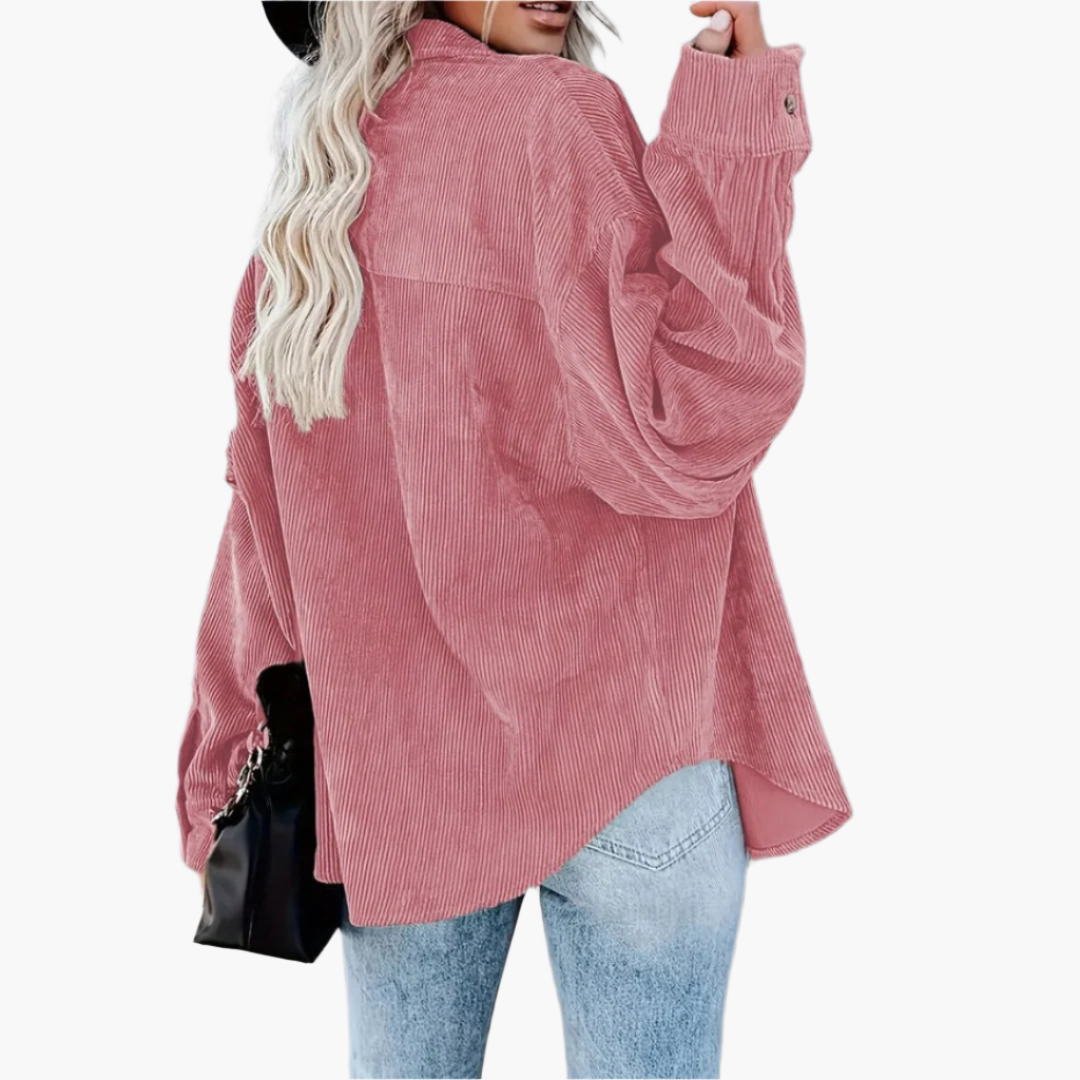 Camisa de pana para otoño - Elegante blusa de franela acanalada para mujer