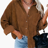 Camisa de pana para otoño - Elegante blusa de franela acanalada para mujer