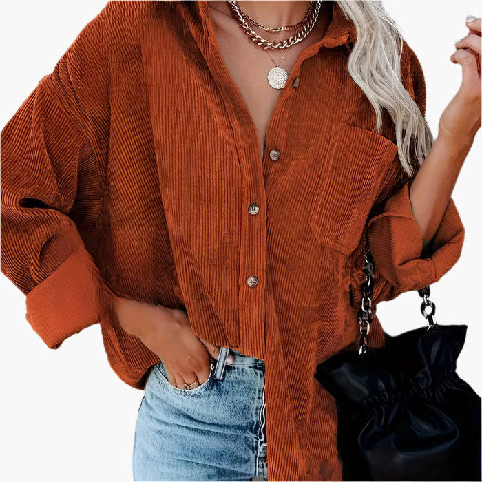 Camisa de pana para otoño - Elegante blusa de franela acanalada para mujer