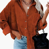 Camisa de pana para otoño - Elegante blusa de franela acanalada para mujer