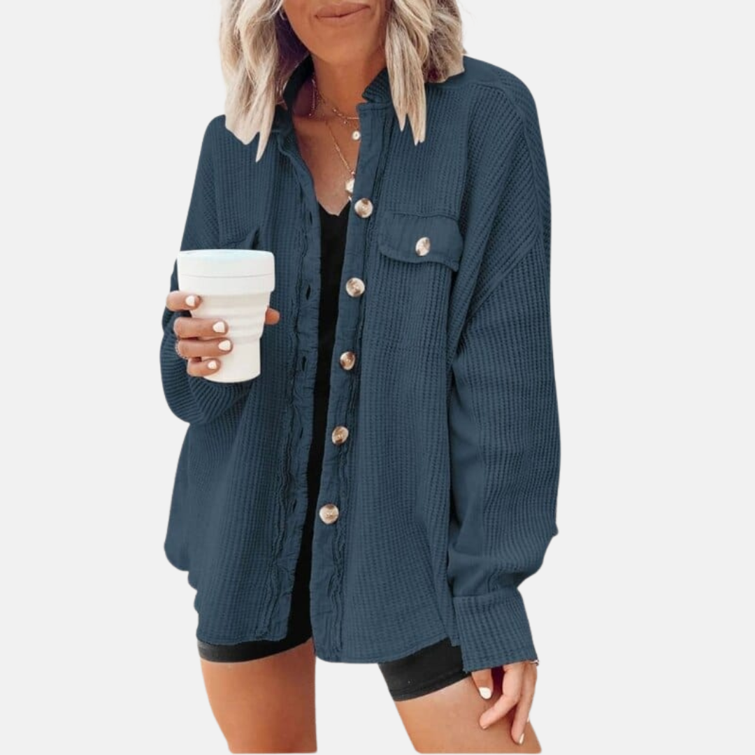Camisa de pana para otoño - Blusa oversize de franela acanalada para mujer