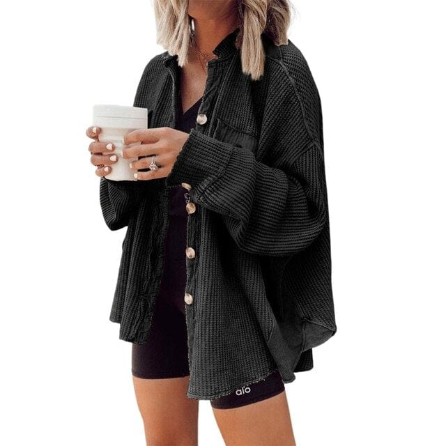 Camisa de pana para otoño - Blusa oversize de franela acanalada para mujer