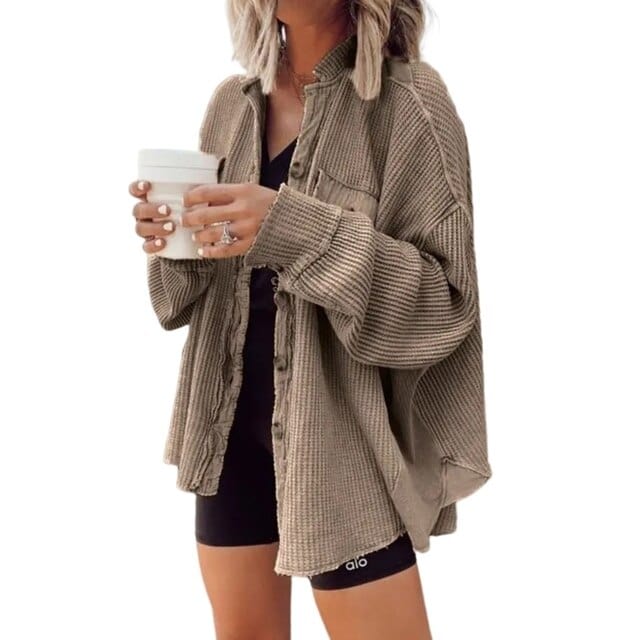 Camisa de pana para otoño - Blusa oversize de franela acanalada para mujer