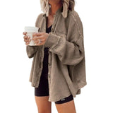 Camisa de pana para otoño - Blusa oversize de franela acanalada para mujer