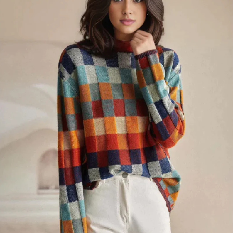 Pamela™ | Elegante Jersey de Cuello Alto con Mosaicos 2025